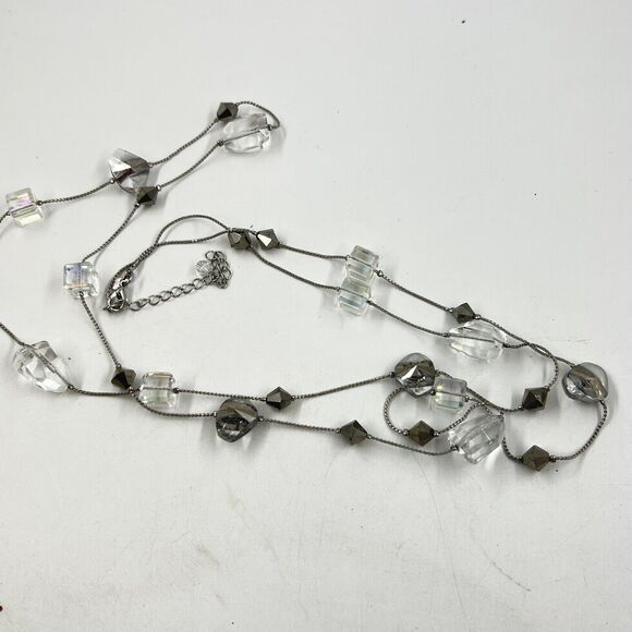 Premier Designs Ice Crystal Necklace Long Beaded 47” Silver Tone Crystal Station - Picture 3 of 6